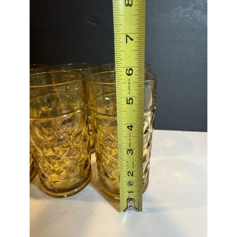 Vintage Hazel Atlas Eldorado Amber Dots 8 oz Tumblers Set of 8 Glasses MCM